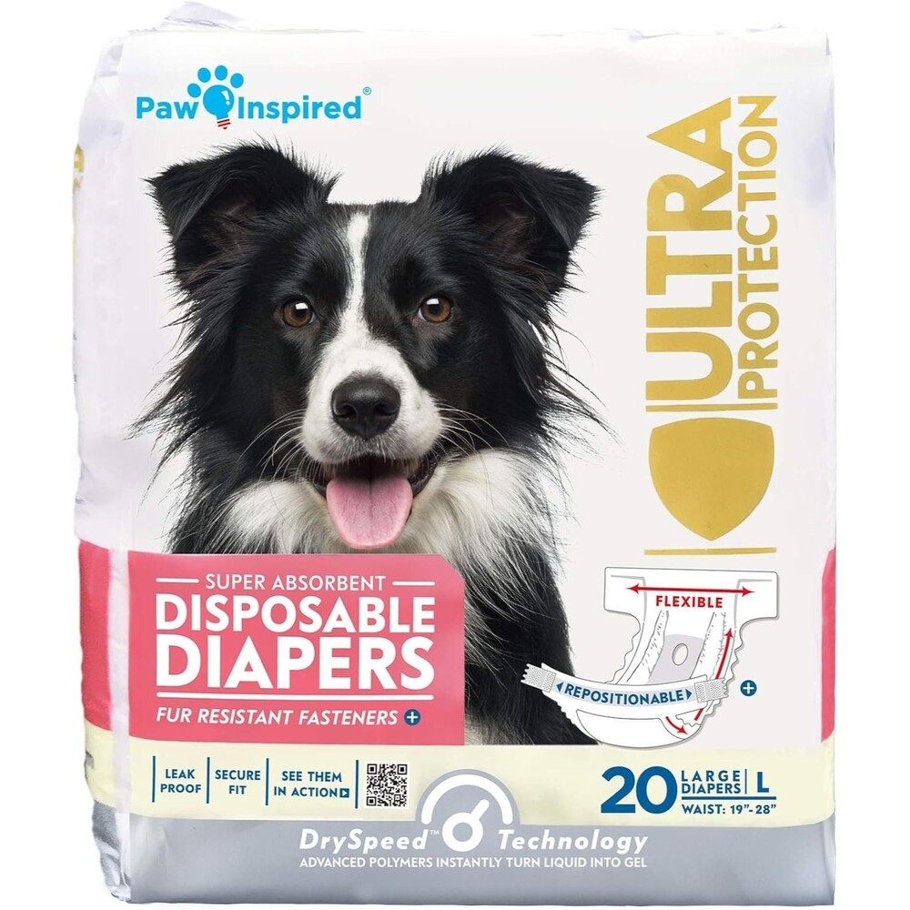 Paw Inspired Disposable Female Dog Diapers Ultra Protection 20 Ct Large
